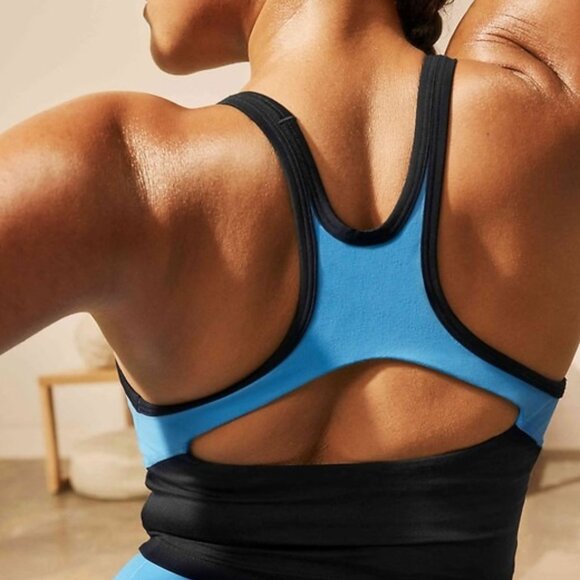 New Athleta XS Intention Crop Bra Cornflower Blue Black X-Small Cup A-C - Picture 3 of 8